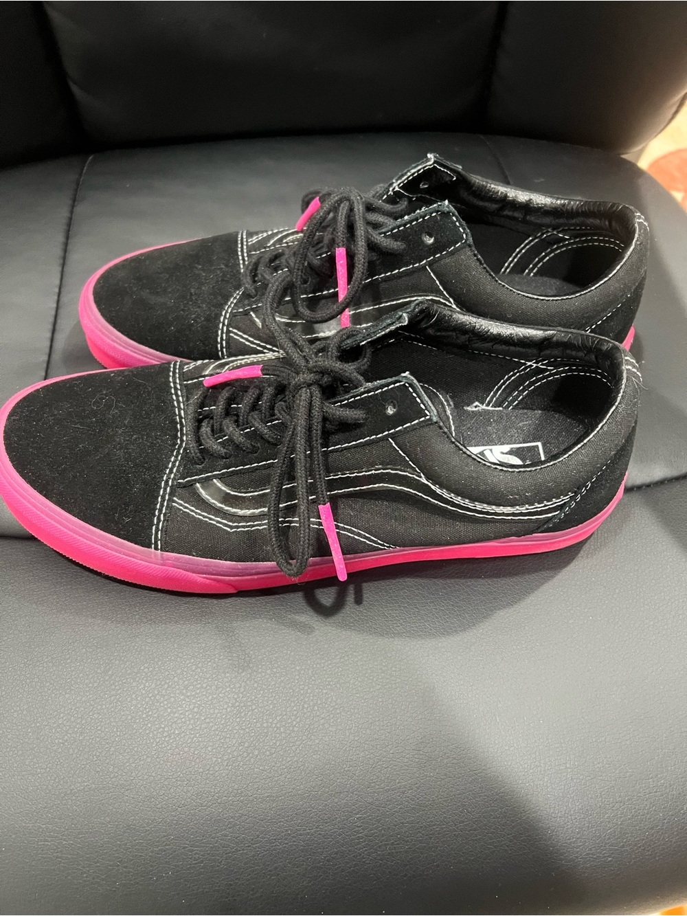 Vans Women’s Black Suede Sneakers with Pink Rubber Sole - Picture 2 of 6